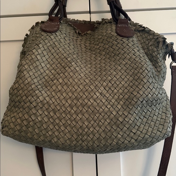 HENRY BEGUELIN WASHED GREEN WOVEN LEATHER SATCHEL - - Picture 5 of 9